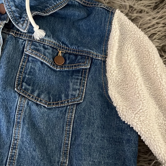 Teddy Sherpa jean jacket XXL white faux fur blue denim button front coat boxyfit - Picture 5 of 10